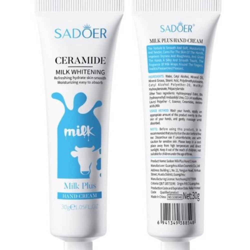 Sadoer Ceramide Milk Whitening Hand Cream Easy to Absorb 3 pack 1.05fl oz each